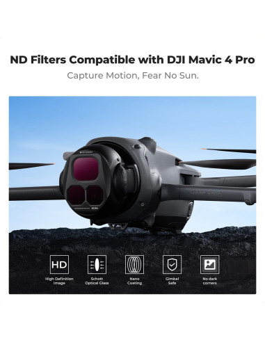 Juego de Filtros ND K&F Concept para DJI Mavic 4 Pro - 4 Filtros ND8 ND16 ND32 ND64