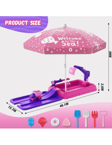 Caja de Arena HYES Morado con Tapa y Juguetes de Construcción