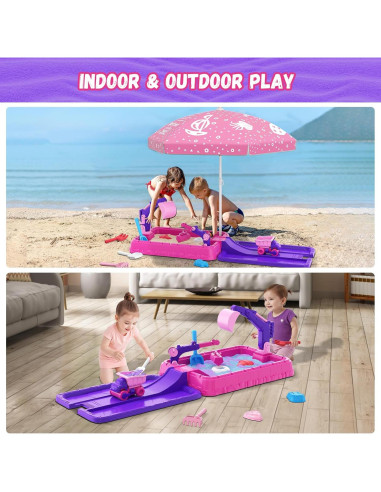 Caja de Arena HYES Morado con Tapa y Juguetes de Construcción