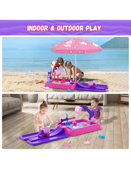 Caja de Arena HYES Morado con Tapa y Juguetes de Construcción