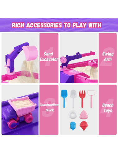 Caja de Arena HYES Morado con Tapa y Juguetes de Construcción