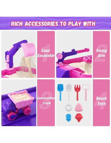 Caja de Arena HYES Morado con Tapa y Juguetes de Construcción