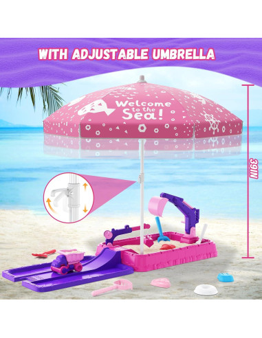 Caja de Arena HYES Morado con Tapa y Juguetes de Construcción