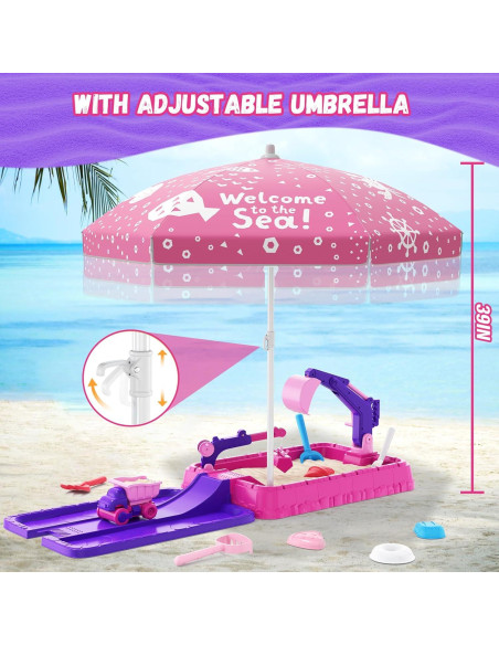 Caja de Arena HYES Morado con Tapa y Juguetes de Construcción