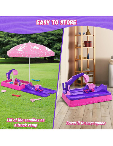 Caja de Arena HYES Morado con Tapa y Juguetes de Construcción