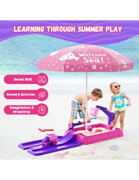 Caja de Arena HYES Morado con Tapa y Juguetes de Construcción