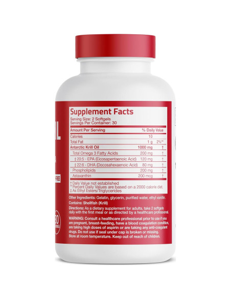 Aceite de Kril Antártico Bronson 1000 mg Omega-3 EPA DHA 60 Cápsulas