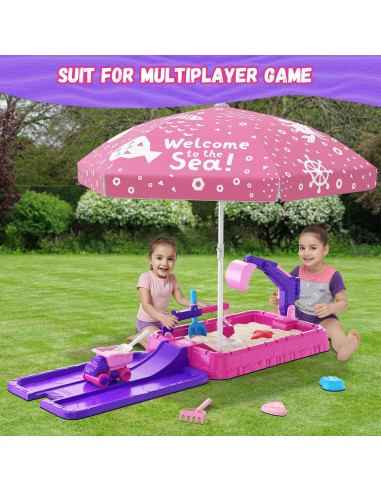 Caja de Arena HYES Morado con Tapa y Juguetes de Construcción