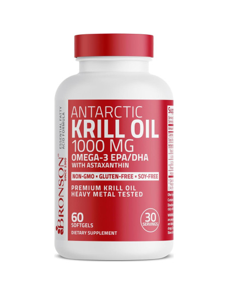 Aceite de Kril Antártico Bronson 1000 mg Omega-3 EPA DHA 60 Cápsulas