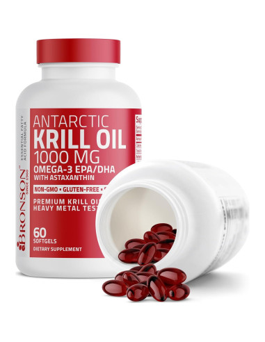 Aceite de Kril Antártico Bronson 1000 mg Omega-3 EPA DHA 60 Cápsulas