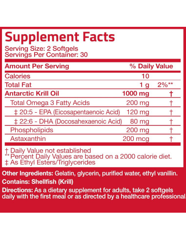 Aceite de Kril Antártico Bronson 1000 mg Omega-3 EPA DHA 60 Cápsulas