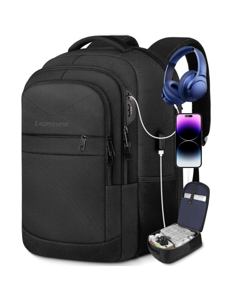 Mochila Lapsouno 17.3" Negra para Laptop, Resistente y TSA