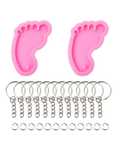 Moldes de Silicona Honbay 2PCS Pie 3D + 12 Llaveros Rosa