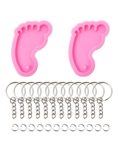 Moldes de Silicona Honbay 2PCS Pie 3D + 12 Llaveros Rosa