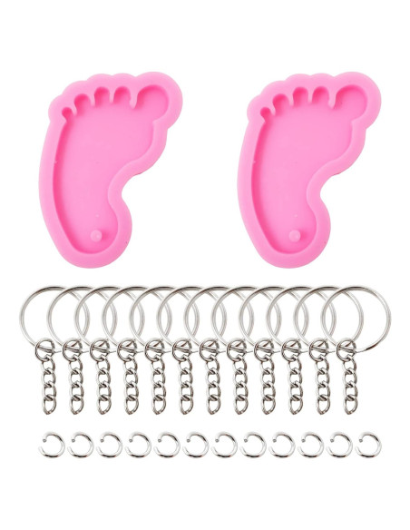 Moldes de Silicona Honbay 2PCS Pie 3D + 12 Llaveros Rosa