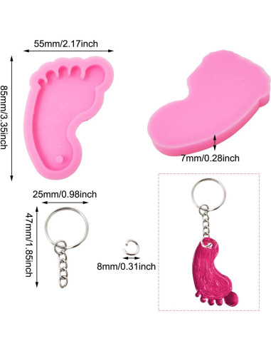 Moldes de Silicona Honbay 2PCS Pie 3D + 12 Llaveros Rosa