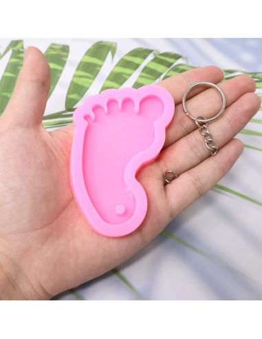 Moldes de Silicona Honbay 2PCS Pie 3D + 12 Llaveros Rosa