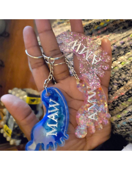 Moldes de Silicona Honbay 2PCS Pie 3D + 12 Llaveros Rosa