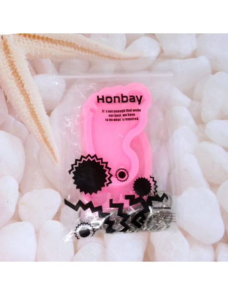 Moldes de Silicona Honbay 2PCS Pie 3D + 12 Llaveros Rosa