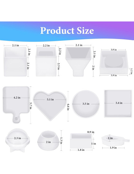KISREL Kit de Moldes de Silicona para Resina Epóxica 12PCS