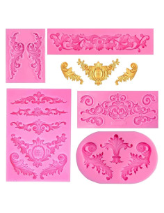 5 Moldes de Silicona Barrocos Pofflujent para Fondant Rosa
