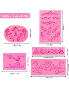 5 Moldes de Silicona Barrocos Pofflujent para Fondant Rosa 2