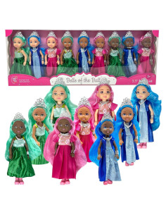 Juego de Muñecas Princesas Pequeñas - 9 Figuras con Tiara