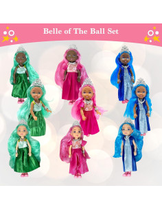 Juego de Muñecas Princesas Pequeñas - 9 Figuras con Tiara 2