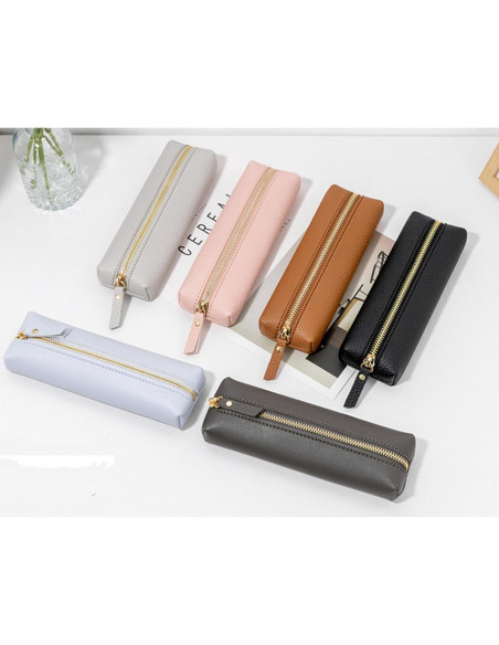 Estuche de Lápiz PU HXKJ Marrón Gran Capacidad 20x6x3cm