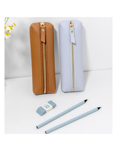 Estuche de Lápiz PU HXKJ Marrón Gran Capacidad 20x6x3cm