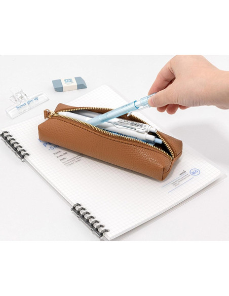 Estuche de Lápiz PU HXKJ Marrón Gran Capacidad 20x6x3cm