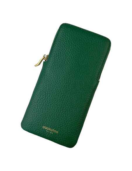 Estuche de Cuero Genuino Cockatoo Verde Oscuro para Gafas
