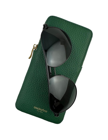 Estuche de Cuero Genuino Cockatoo Verde Oscuro para Gafas