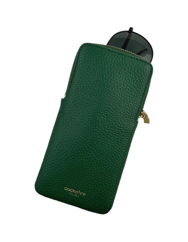 Estuche de Cuero Genuino Cockatoo Verde Oscuro para Gafas