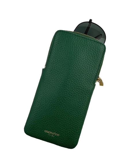 Estuche de Cuero Genuino Cockatoo Verde Oscuro para Gafas