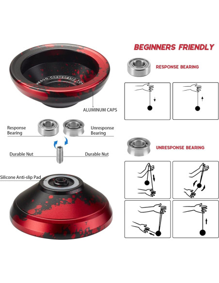 Yo-Yo Profesional HKSOD Metal Negro y Rojo para Niños y Adultos Yo-Yo Profesional HKSOD Metal Negro y Rojo para Niños y Adultos