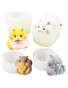 4 Moldes de Silicona 3D Hámster Cjeuxnr para Postres