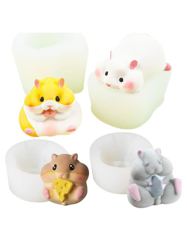 4 Moldes de Silicona 3D Hámster Cjeuxnr para Postres