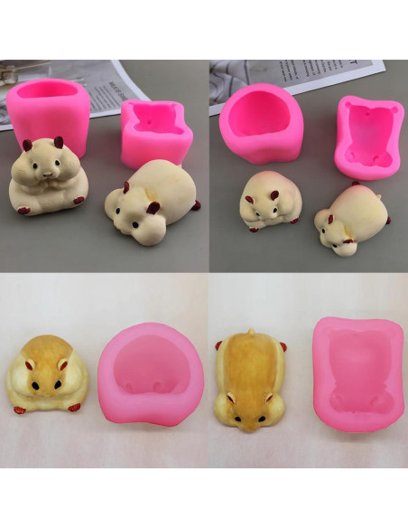 4 Moldes de Silicona 3D Hámster Cjeuxnr para Postres