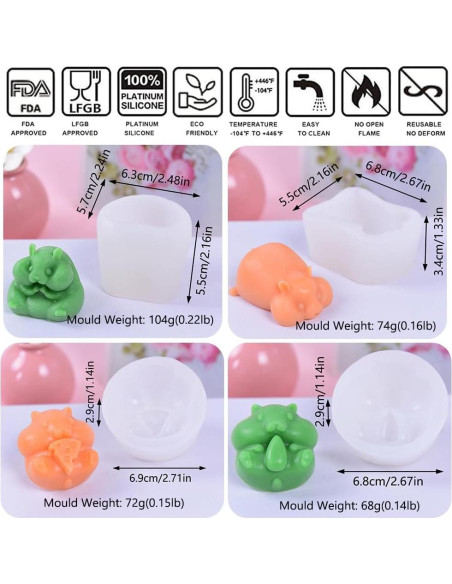 4 Moldes de Silicona 3D Hámster Cjeuxnr para Postres