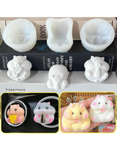 4 Moldes de Silicona 3D Hámster Cjeuxnr para Postres