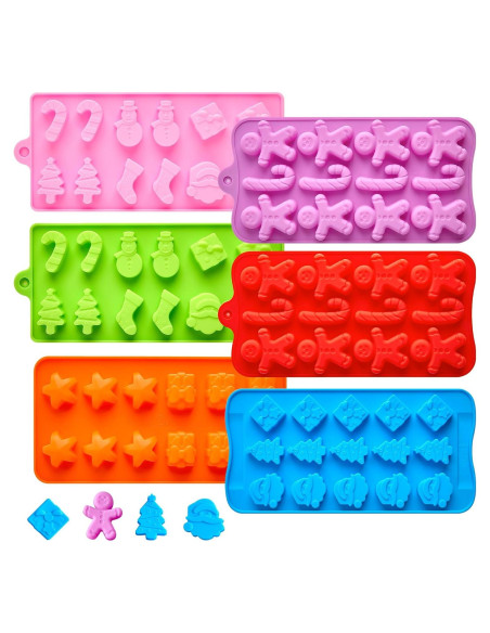 Set de 6 Moldes de Silicona Navideños CLUEWR - Santa, Árbol, Jengibre