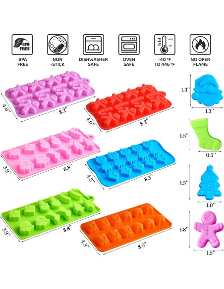 Set de 6 Moldes de Silicona Navideños CLUEWR - Santa, Árbol, Jengibre