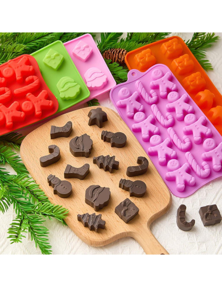 Set de 6 Moldes de Silicona Navideños CLUEWR - Santa, Árbol, Jengibre