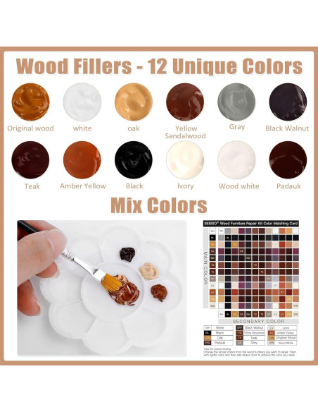 Kit de Reparación de Muebles SEISSO - 12 Colores Relleno de Madera
