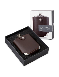 Frasco de Acero Inoxidable Viski 148ml con Estuche de Cuero