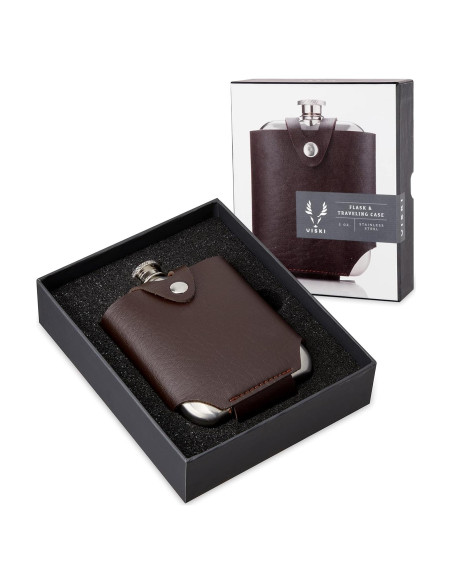 Frasco de Acero Inoxidable Viski 148ml con Estuche de Cuero