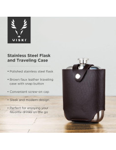Frasco de Acero Inoxidable Viski 148ml con Estuche de Cuero 2