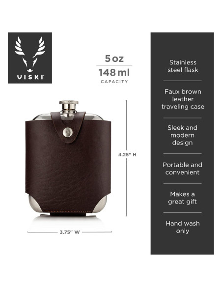 Frasco de Acero Inoxidable Viski 148ml con Estuche de Cuero