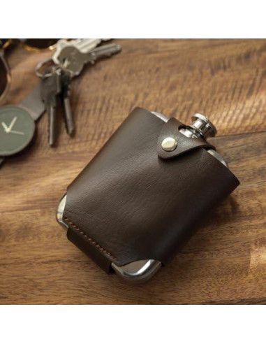 Frasco de Acero Inoxidable Viski 148ml con Estuche de Cuero